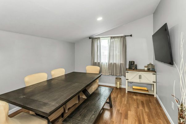 Dining room, Interior, Recessed Lighting, Wood Texture Flooring
