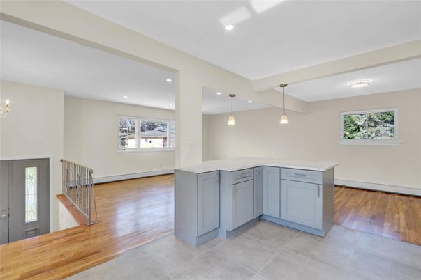 Interior, Kitchen, Pendant Lights, Recessed Lighting, Wood Texture Flooring