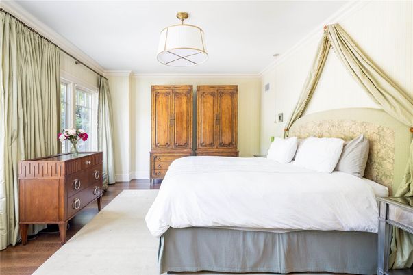 Bedroom, Interior, Pendant Lights, Wood Texture Flooring