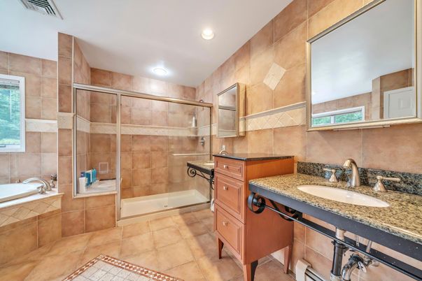 Bathroom, Dual Sink Vanities, Glass Shower, Interior, Recessed Lighting