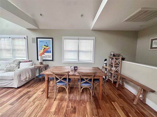 Dining room, Interior, Recessed Lighting, Wood Texture Flooring