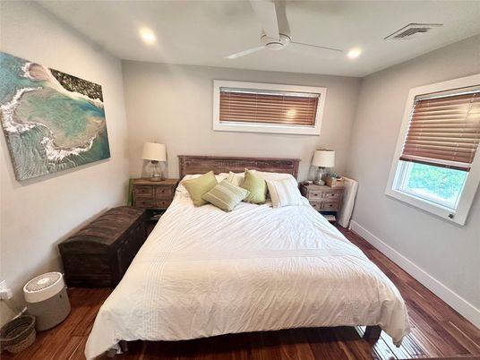 Bedroom, Interior, Recessed Lighting, Wood Texture Flooring