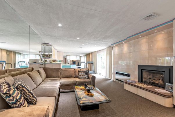 Fireplace, Interior, Kitchen, Living room, Recessed Lighting