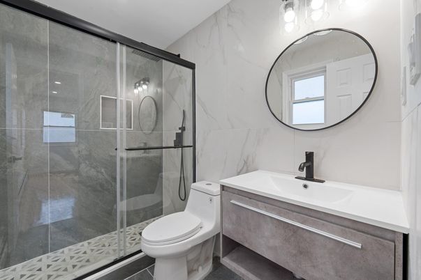 Bathroom, Glass Shower, Interior, Marble Walls