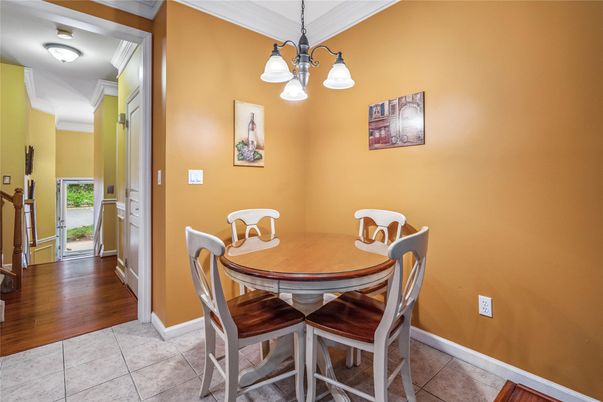 Dining room, Interior, Pendant Lights, Wood Texture Flooring