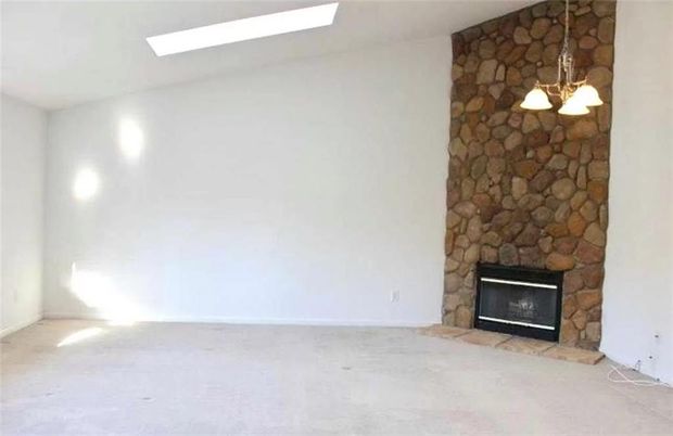 Empty room, Fireplace, Interior, Pendant Lights, Stone Walls