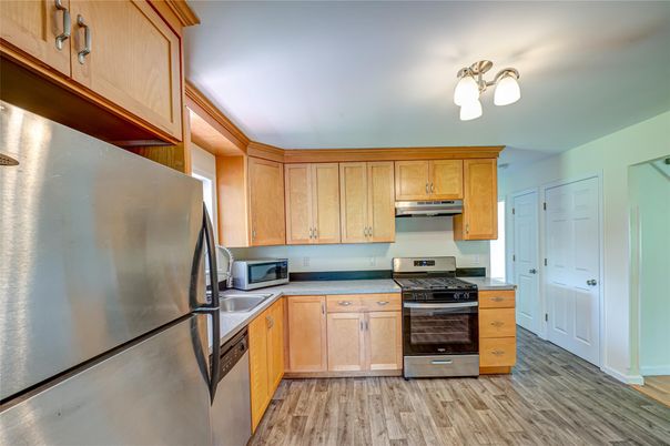 Interior, Kitchen, Stainless Steel Appliances, Wood Texture Flooring