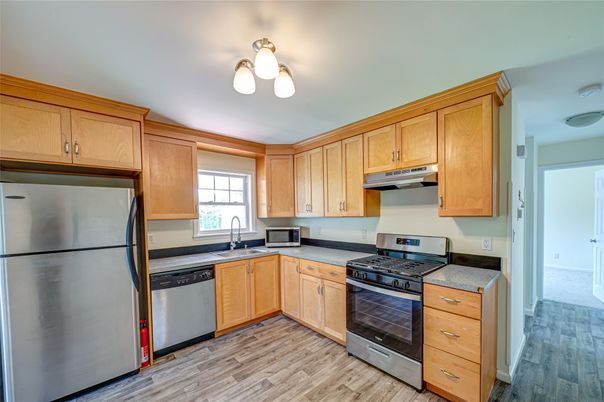 Interior, Kitchen, Stainless Steel Appliances, Wood Texture Flooring
