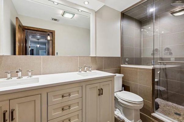 Bathroom, Dual Sink Vanities, Glass Shower, Interior, Recessed Lighting