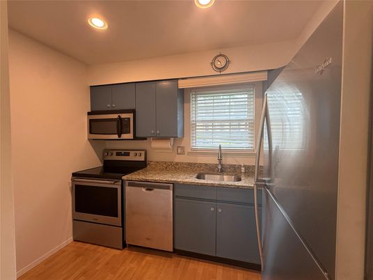 Interior, Kitchen, Recessed Lighting, Wood Texture Flooring