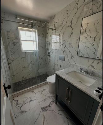 Bathroom, Glass Shower, Interior, Marble, Marble Walls