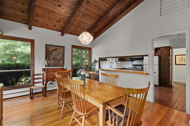Dining room, Interior, Kitchen, Pendant Lights, Wooden Beams, Wooden Ceilings, Wood Texture Flooring