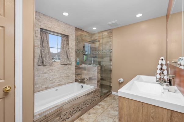 Bathroom, Glass Shower, Interior, Recessed Lighting