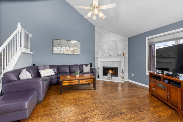 Fireplace, Interior, Living room, Marble Walls, Wood Texture Flooring