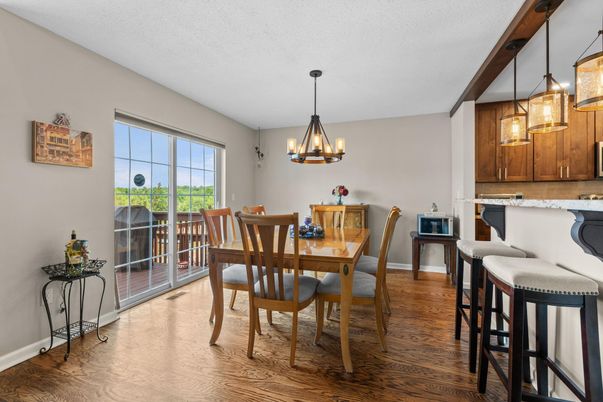 Chandelier, Dining room, Interior, Pendant Lights, Wood Texture Flooring