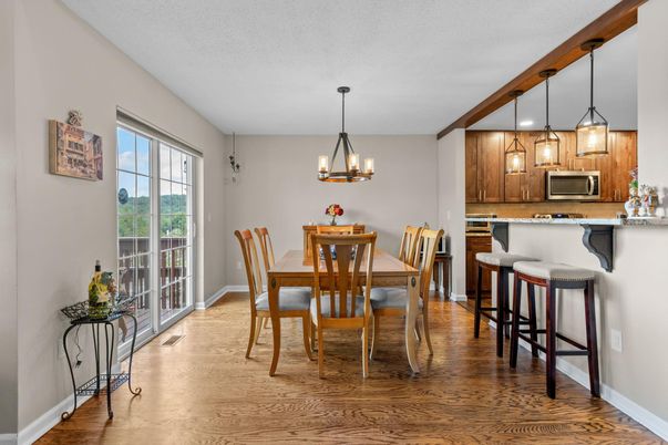 Chandelier, Dining room, Interior, Kitchen, Pendant Lights, Wood Texture Flooring