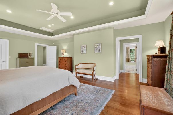 Bedroom, Interior, Recessed Lighting, Wood Texture Flooring