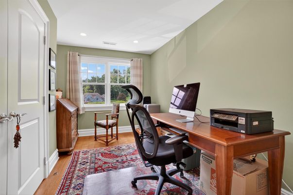 Home Office, Interior, Recessed Lighting, Wood Texture Flooring