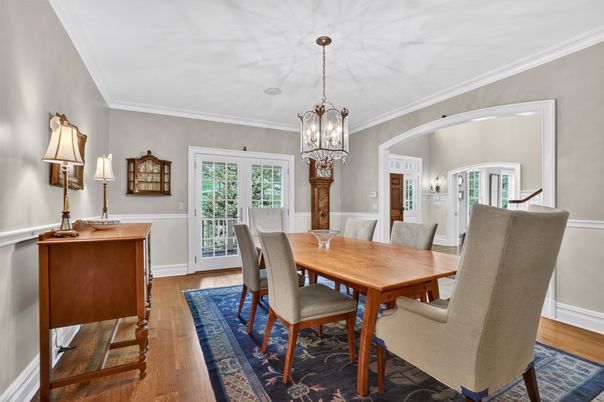 Chandelier, Dining room, Interior, Wood Texture Flooring