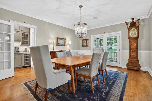 Chandelier, Dining room, Interior, Pendant Lights, Wood Texture Flooring