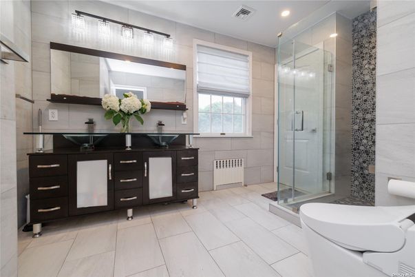 Bathroom, Dual Sink Vanities, Glass Shower, Interior, Recessed Lighting