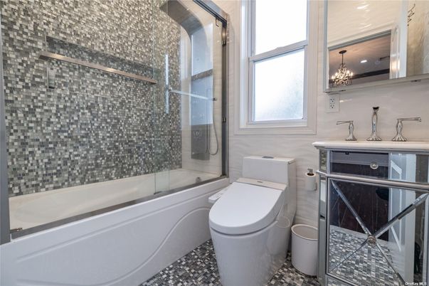 Bathroom, Chandelier, Glass Shower, Interior