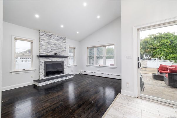 Empty room, Fireplace, Interior, Recessed Lighting, Wood Texture Flooring