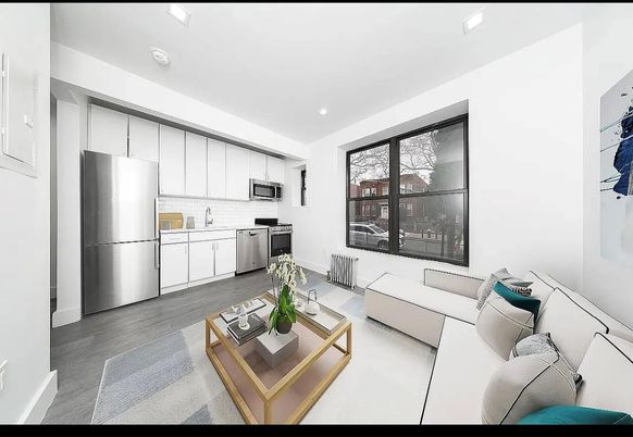 Interior, Kitchen, Living room, Recessed Lighting, Stainless Steel Appliances, Wood Texture Flooring