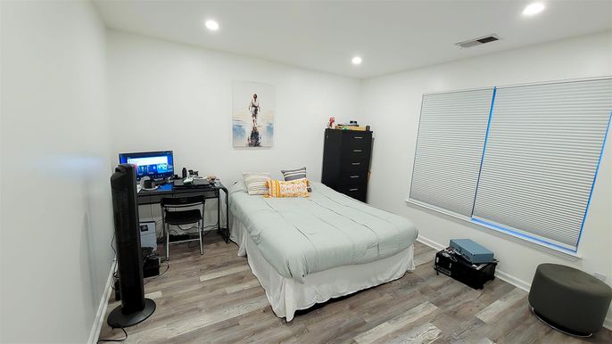 Bedroom, Home Office, Interior, Recessed Lighting, Wood Texture Flooring