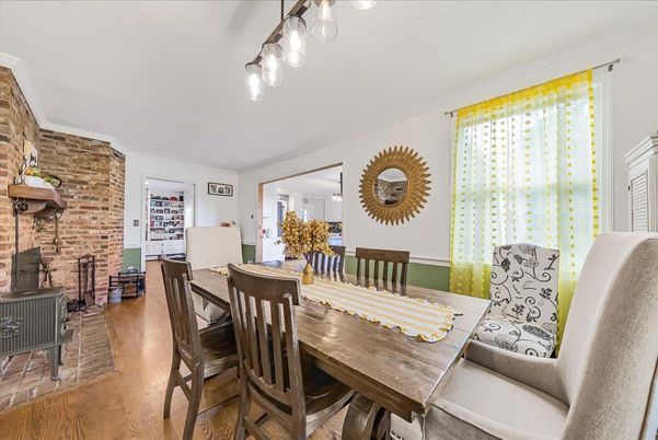 Dining room, Interior, Stone Walls, Wood Texture Flooring