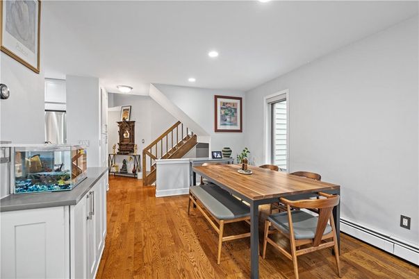 Dining room, Interior, Kitchen, Recessed Lighting, Wood Texture Flooring