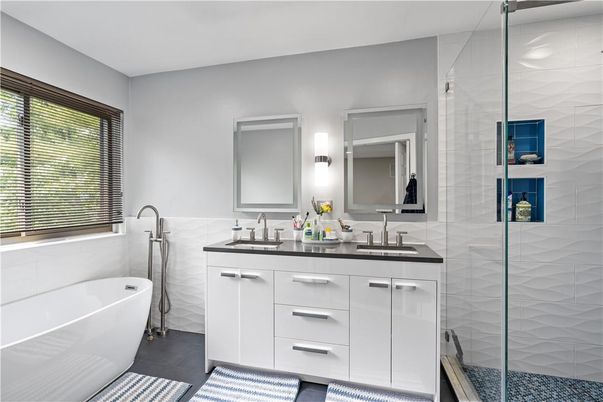 Bathroom, Dual Sink Vanities, Free Standing Baths, Glass Shower, Interior