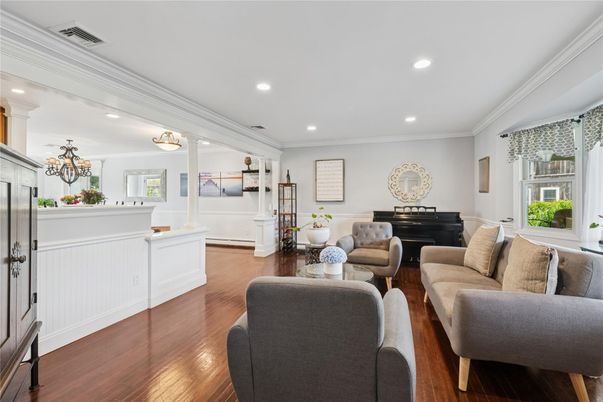 Interior, Living room, Piano, Recessed Lighting, Wood Texture Flooring