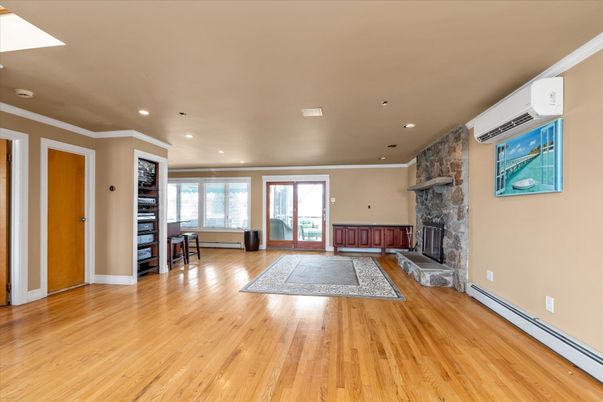 Empty room, Fireplace, Interior, Recessed Lighting, Wood Texture Flooring