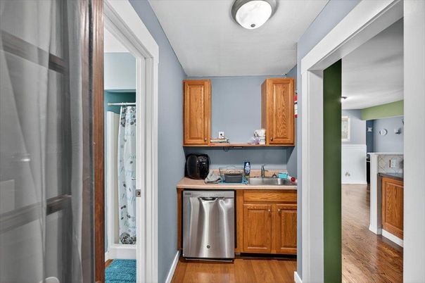 Interior, Kitchen, Stainless Steel Appliances, Wood Texture Flooring