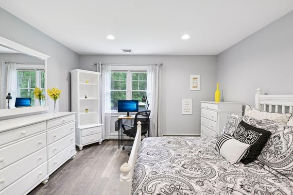 Bedroom, Home Office, Interior, Recessed Lighting, Wood Texture Flooring