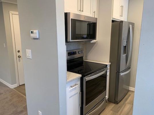 Interior, Kitchen, Stainless Steel Appliances, Wood Texture Flooring