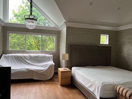 Bedroom, Chandelier, Interior, Wood Texture Flooring