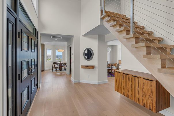 Dining room, Interior, Pendant Lights, Wood Texture Flooring