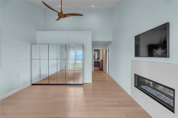 Fireplace, Interior, Recessed Lighting, Wood Texture Flooring