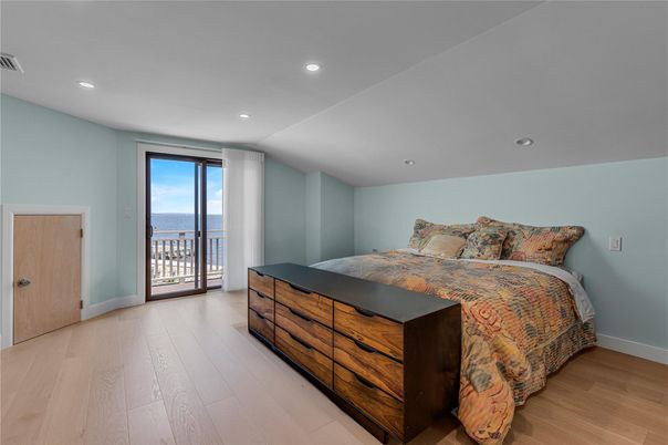 Bedroom, Interior, Recessed Lighting, Water, Wood Texture Flooring