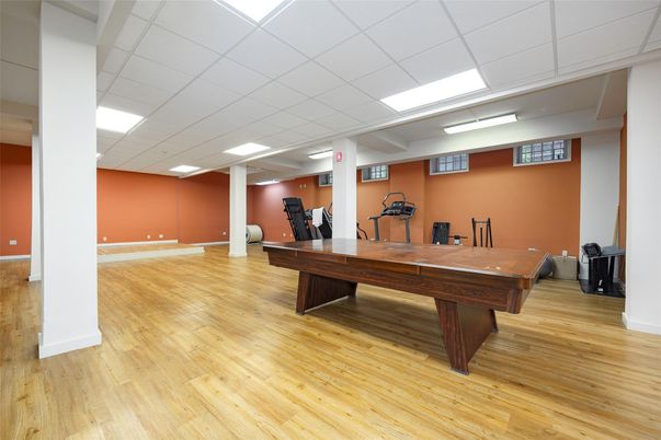 Billiard Table, Fitness Equipment, Game Room, Interior, Recessed Lighting, Wood Texture Flooring