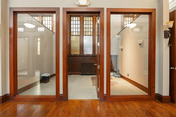 Bathroom, Glass Shower, Interior, Wood Texture Flooring