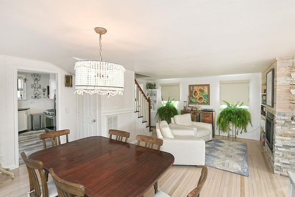 Chandelier, Dining room, Fireplace, Interior, Living room, Wood Texture Flooring