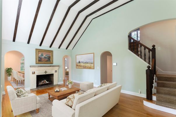 Dining room, Fireplace, Interior, Living room, Wood Texture Flooring