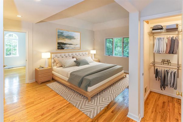 Bedroom, Interior, Recessed Lighting, Wood Texture Flooring