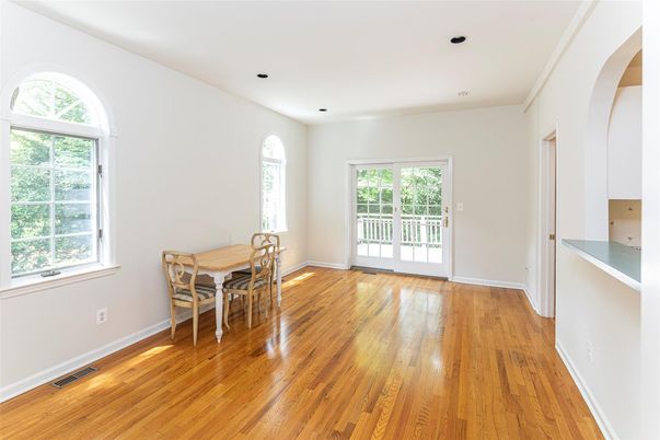 Dining room, Interior, Recessed Lighting, Wood Texture Flooring