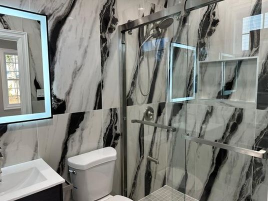 Bathroom, Glass Shower, Interior, Marble Walls