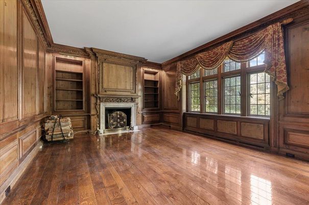 Empty room, Fireplace, Interior, Wood Texture Flooring, Wooden Walls