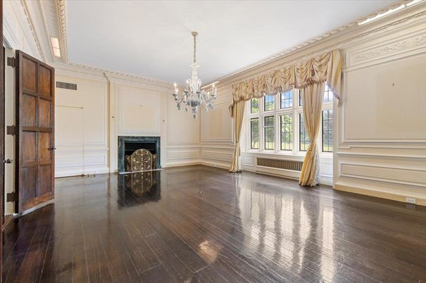 Chandelier, Empty room, Fireplace, Interior, Wood Texture Flooring